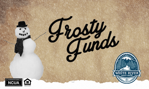 snowman posing next to text that says frosty funds